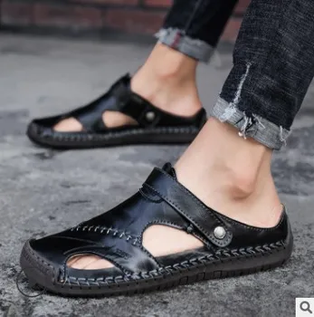 Летни сандали Мъжки кожени Класически римски сандали 2020 г., Улични маратонки, гумени Плажни джапанки, мъжки водни туристически сандали