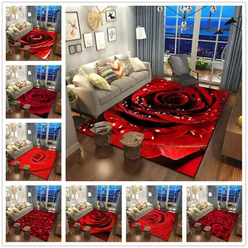 Килими с 3D-принтом във формата на цвете, роза, Домашно Розово-червената сватбена мат декорация за Свети Валентин, Килим, подарък-изненада за двойки, етаж мат / подложки