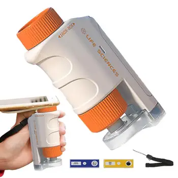 Джобен микроскоп Набор от детски научни играчки 80-160x модул за Обучение Мини-ръчно светлинен микроскоп с led подсветка Градинска детска стволовая играчка