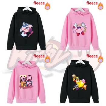 Hoody с качулка в стил аниме Kirby за момичета и момчета, дебели дрехи с дълги ръкави, есенни и зимни блузи, с анимационни шарките и препълнена, hoody за деца