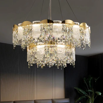 Нови луксозни кристални полилеи, осветяване на хол и трапезария с декоративни лампи island gold 110v220v