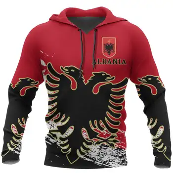 Hoody с 3D-принтом националната емблема на Албания, мъжки пуловер с качулка, 2023 Нов пуловер с принтом хартата на Албания, hoody Harajuku Street Sweatshirt