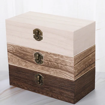 Дървена, С капачка и Златен Катинар Кутия за съхранение на Дома, Органайзер, за картички, Калъф за ръчно изработени бижута, Дървена кутия
