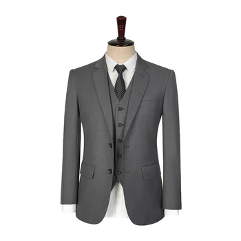 Мъжки вълнен костюм средно сив цвят с високо качество, направени по поръчка на мъжки костюми, булчински костюм