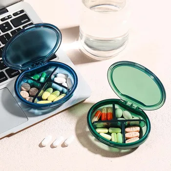Мини Преносим Калъф-органайзер за хапчета, контейнер за съхранение таблетки 4 мрежа, Седмичен кутия за хапчета, водоустойчив опаковка на лекарства