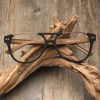 CHFEKUMEET Дървени рамки за очила от късогледство Ретро Кръгли Рамки за очила по рецепта от лекар за мъже и жени Отличителен рамки за очила