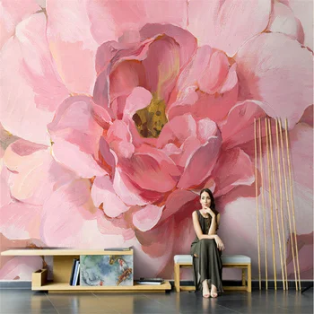 beibehang Ръчно рисувани в американски стил, окото с розово цвете, червен фон за телевизора в хола, тапети за мека мебел, тапети за дома
