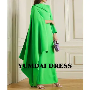 Вечерна рокля-шал от зелен крепа YUMDI с дълги ръкави, Елегантна рокля-прием дължина до пода, Великолепно Дубайское рокля От висшата мода