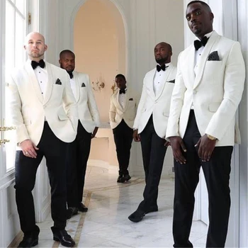 Бели Сватбени Смокинги за Младоженците, 2 броя, Ушити По Поръчка, Приталенные Мъжки Костюми, Комплекти Блейзеров, Яке + Панталон, Най-Модни Дрехи Homme