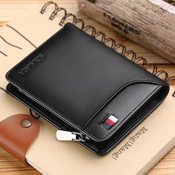Мъжки портфейл с къс държач за кредитни карти от естествена кожа, калъф за няколко карти, органайзер, чантата с джоб с цип, преносим
