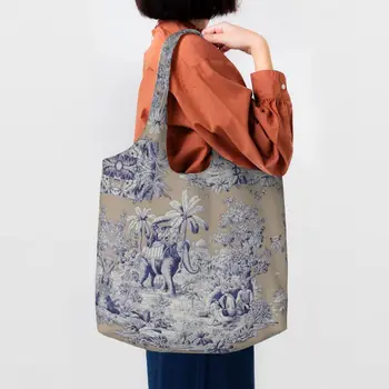 Тъмно синьо Toile De Jouy с френски модел Чанти за пазаруване на хранителни стоки Женски холщовые чанти за пазаруване през рамо Вместительные чанти