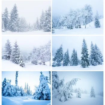 Коледни фонове, за снимки SHUOZHIKE Белия снежен пейзаж, Борови гори на Зимен фон за фото студио Подпори QS-72