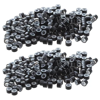 400 бр черни перли с микро-пръстени на силиконова подплата 5 мм, мъниста за удължаване на косата I Stick и пера