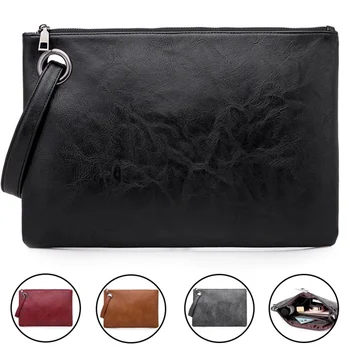 Нова дамска чанта-клатч от изкуствена кожа в ретро стил, дълъг портфейл с цип, бизнес чанта за отдих, чанта-клатч голям капацитет