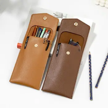 Чанта за химикалки от изкуствена кожа, благородна бутон, джоб за химикалки с голям капацитет, джоб за химикалки, бизнес пътувания