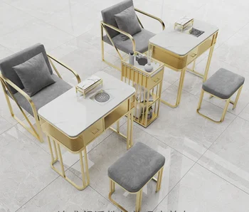 Ноктите маса и комплект столове за единична, двойна и трехместного употреба, богат на функции на ноктите маса, пълен комплект от мрамор