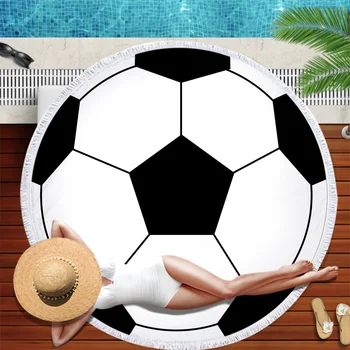 Бяло Черно Футболно Кръгло Плажна кърпа 3D Fashion Топка кърпи за баня от микрофибър размер на 150 см За плуване, пътуване, спорт за подрастващите