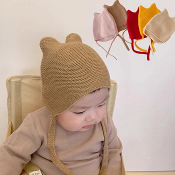 Однотонная топла зимна детска шапка с уши за малки момчета и момичета, капачка за защита на ушите, детски шапки, капор