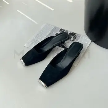 Modishdutti 2023 Летни дамски модни черни обувки на средно тънък ток, с квадратна глава, дамски однотонная проста ежедневни обувки