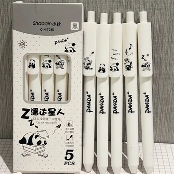 5шт Сладки дръжки Гел писалка с пандой, черно мастило, японски канцеларски материали Kawaii Естетиката на Определени канцеларски материали, химикалки, Ученически пособия, Химикалка химикалка