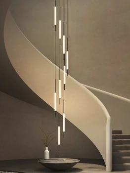 Стълбище Дълги Полилеи Дуплекс сградата, Хол с Голям Висящ лампа Модерни минималистични Вили Lofts Спирала Ескалатори осветителни тела