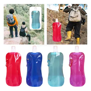 480 мл Сгъваема бутилка за вода, Преносима чанта за вода за къмпинг, чанта за съхранение на вода за алпинизъм на открито