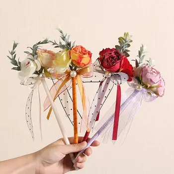 Химикалка химикалка с лък на рози, креативна дръжка-roller, канцеларски материали, сватбен подарък за Св.Валентин.