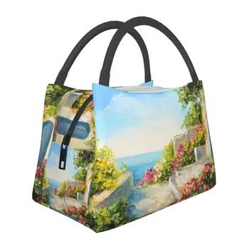 Козметична Градински чанта за обяд Изолиран Оксфордския охладител Пъстри Цветя, Морски пейзаж Термална Кутия за обяд със студена храна за пикник