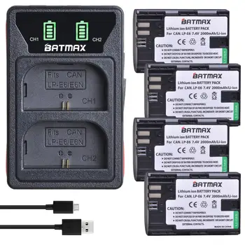 Batmax LP-E6 LPE6 E6N Батерия + Led Двойно Зарядно Устройство с Пристанище Type C и USB-Кабел за Canon 5D Mark II и III, 5DS 7D, 60D EOS 6D 70D 80D