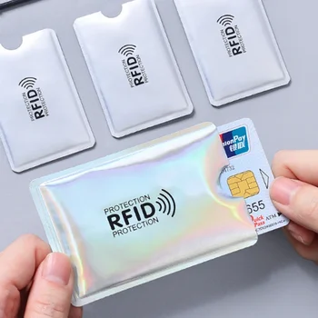 5шт Алуминиев Държач за карти със защита от радиочестотна идентификация, Блокиране на Четец за NFC, Заключване за Самоличност на Притежателя на банковата карта, защитен метален тънък калъф за кредитни карти