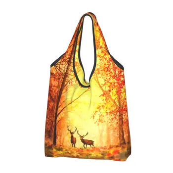 Красиви есенни пазарски чанти с кленовыми листа Множество продуктова Еко-чанта с голям капацитет Эстетичная Есенна чанта Deers Чанта за чанти