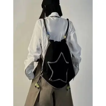Корейски звездна Черна чанта през рамо Y2K Ежедневна чанта в съвсем малък Чанта през рамо Ретро Естетичен пътен раница Студентски училище чанта