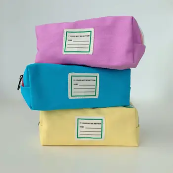 Сладък контрастная холщовая чанта за моливи, студентски чанта за съхранение на канцеларски материали, по-Голям капацитет, подходящи по цвят кутии за моливи, косметичка за грим