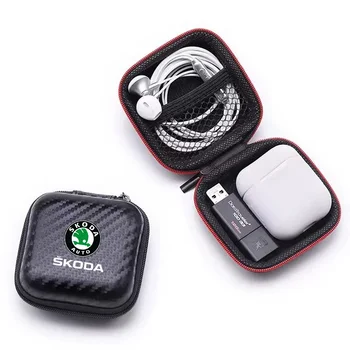 ЗА Skoda Octavia VRS Чанта За Съхранение на Слушалките От Въглеродни Влакна Защитен USB Кабел-Органайзер Преносими Слушалки-Калъф кутия