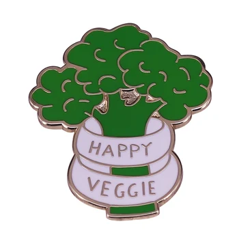 Эмалированная жени Happy Veggie Икона на Деня зеленчуци-вегетарианци от броколи, Брошка за веганской хранене