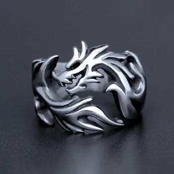 Креативен дизайн, пръстен с дракон в етнически стил за мъже, отворен пръстен в стил ретро сребрист цвят, украса за партита в стил хип-хоп рок