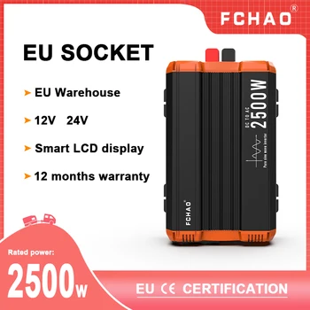 FCHAO От 12 до 220 230 240 v 2500 W Инвертор за Захранване LCD Дисплей ЕС Изход Слънчев Инвертор Двойна Бързо Зареждане за Телефон на Лаптопи Кола