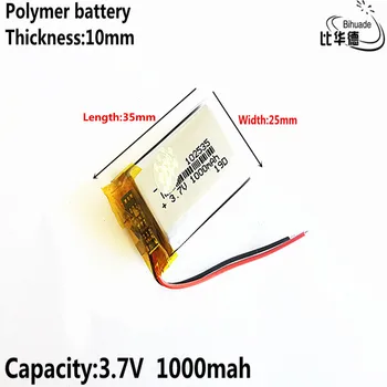 Добро качество на 3,7 В, 1000 mah 102535 Полимерна литиево-йонна батерия за банката таблети, GPS, mp3, mp4