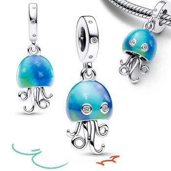 Цветни висулки във формата на медузи от 925 сребро, Подходящи за гривна Pandora и дамско колие направи си САМ Fine Jewelry
