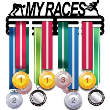 Титуляр закачалки за медали Багажник за изложбата на стоки My Races Закачалка за медали Медал на лента Поздрав 3 Часова Линия за спортни награди Монтиране на стена Метална рамка