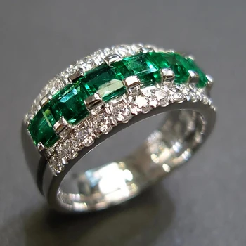 Huitan Fashion; Луксозни пръстена на принцеса с квадратна зелена кубическим цирконием за ангажименти за жени; Необичайни декорации подарък за годишнината