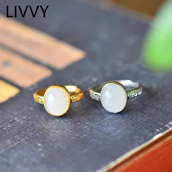 LIVVY Сребро Ретро дизайн, пръстени с овални камъни за жени, Новите модни творчески украса за партита, подаръци за рожден Ден