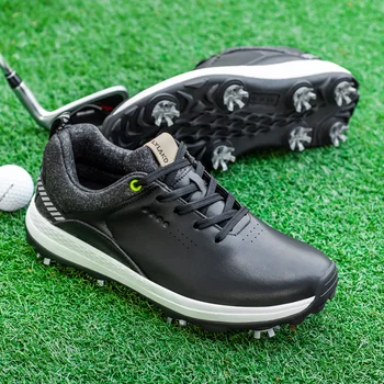 Нови готини мъжки обувки за голф с шипове кожени маратонки за голф най-високо качество, мъжки маратонки за голф голям размер 40-47, спортни обувки за тренировки голфъри