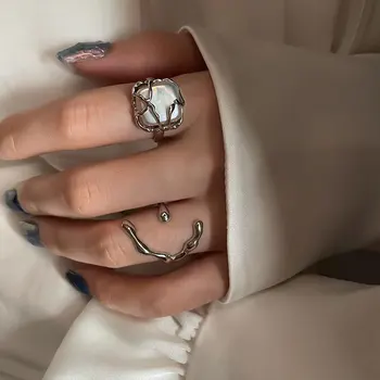 Модерен универсален пръстен върху показалеца си от сребро за жени, луксозни преувеличени геометрично Грешни бижута, женски пръстен