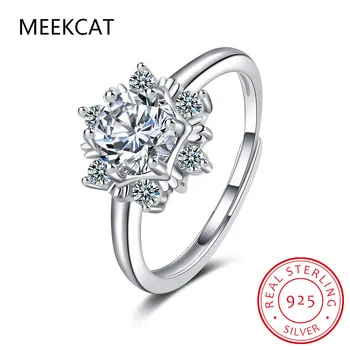 Crystal бял 925 Сребро Отворен пръстен във формата на Снежинки за жени Зимният Коледен Подарък Бижута за Годеж Регулируем пръстен BSR214