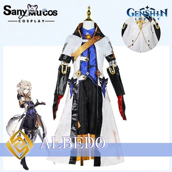 【В наличност】SanyMuCos Genshin Impact Albedo Cosplay костюм, Перука, Определени за Хелоуин Модни униформи Празнична карнавальная дрехи големи размери