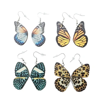Реколта цветни крила на пеперуда, дървени обеци за жените, готина мода, геометрична медальон във формата на крило на пеперуда, подаръци за жени, обеци