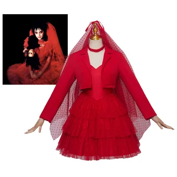 Филмът е Бръмбар Cosplay Сок Лидия Cosplay Червено яке с роклята Пълен комплект Хелоуин Карнавал Лидия Сватбена рокля Екипировки Костюми