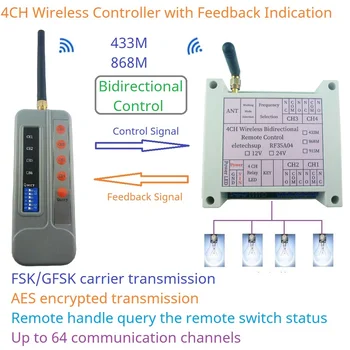 Дистанционно управление 433 М 868 М 4-канален безжичен двупосочни FSK led ключ за обратна връзка Криптиране подвижен код AES за умни домове
