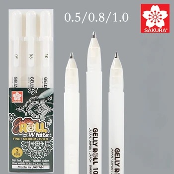 3ШТ Гелевых дръжки SAKURA Gelly Roll Highlight Marker за водене на дневник на художественото рисуване Класическите бяло мастило Разнообразни Point Fine Medium, Bold